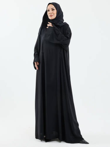 Serra Şal Hediyeli Düğme Detaylı Dubai Abaya Takım Siyah - 1015 - 5