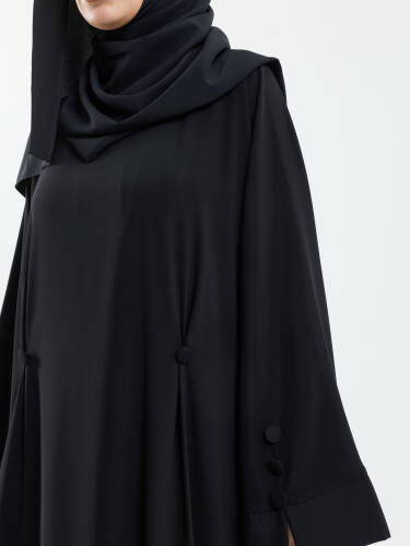 Serra Şal Hediyeli Düğme Detaylı Dubai Abaya Takım Siyah - 1015 - 6