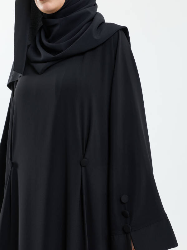 Serra Şal Hediyeli Düğme Detaylı Dubai Abaya Takım Siyah - 1015 - 6
