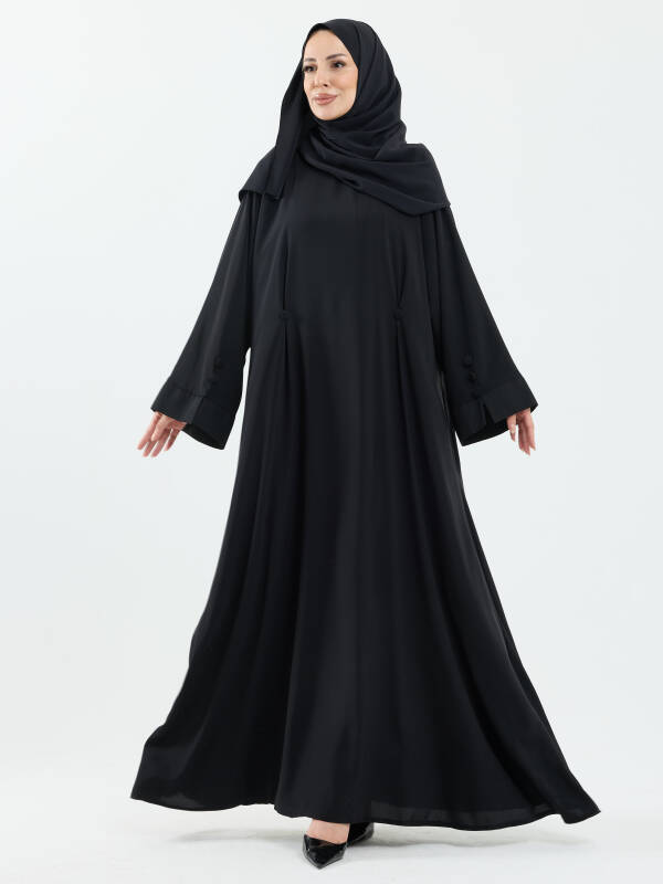 Serra Şal Hediyeli Düğme Detaylı Dubai Abaya Takım Siyah - 1015 - 7