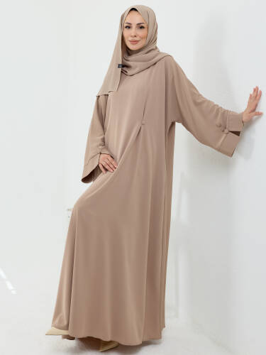 Serra Şal Hediyeli Düğme Detaylı Dubai Abaya Takım Bej - 1015 - Kadeem Giyim