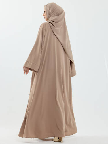 Serra Şal Hediyeli Düğme Detaylı Dubai Abaya Takım Bej - 1015 - 6