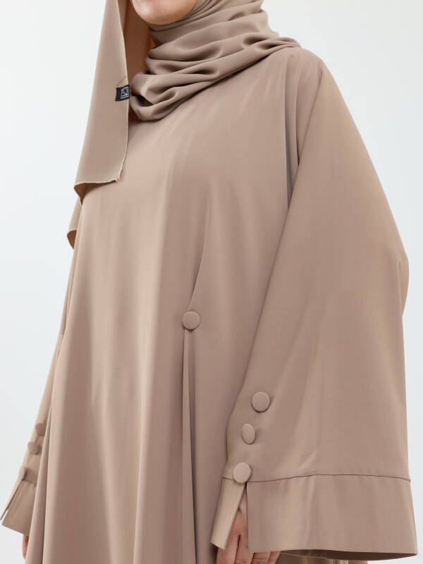 Serra Şal Hediyeli Düğme Detaylı Dubai Abaya Takım Bej - 1015 - 7