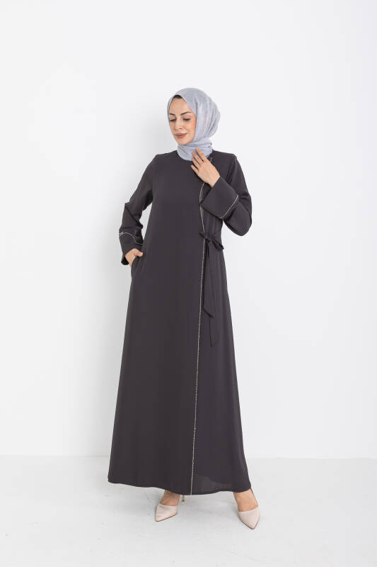 Silve Dubai İpeği Abaya Füme -1012 - 1