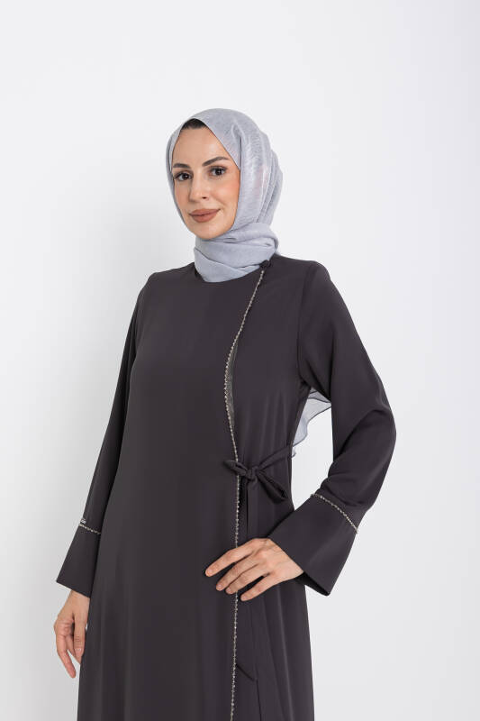 Silve Dubai İpeği Abaya Füme -1012 - 3