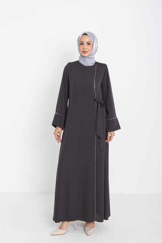 Silve Dubai İpeği Abaya Füme -1012 - 4