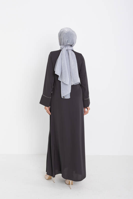 Silve Dubai İpeği Abaya Füme -1012 - 5
