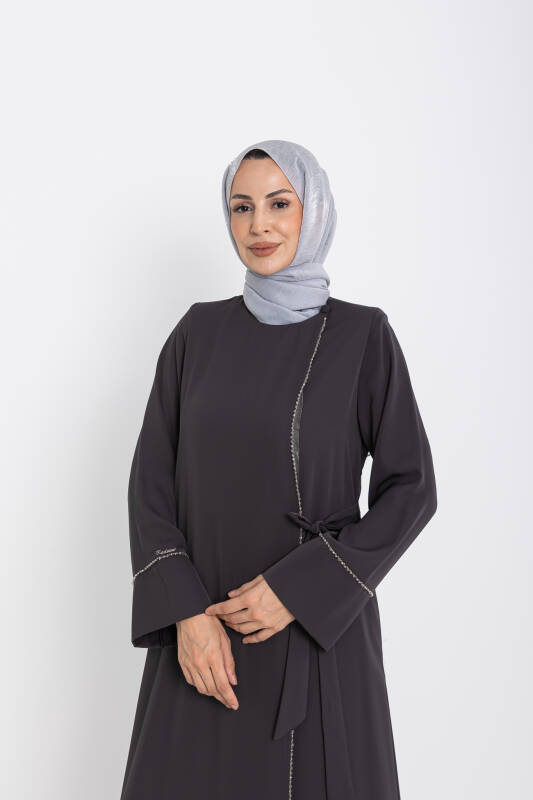 Silve Dubai İpeği Abaya Füme -1012 - 6