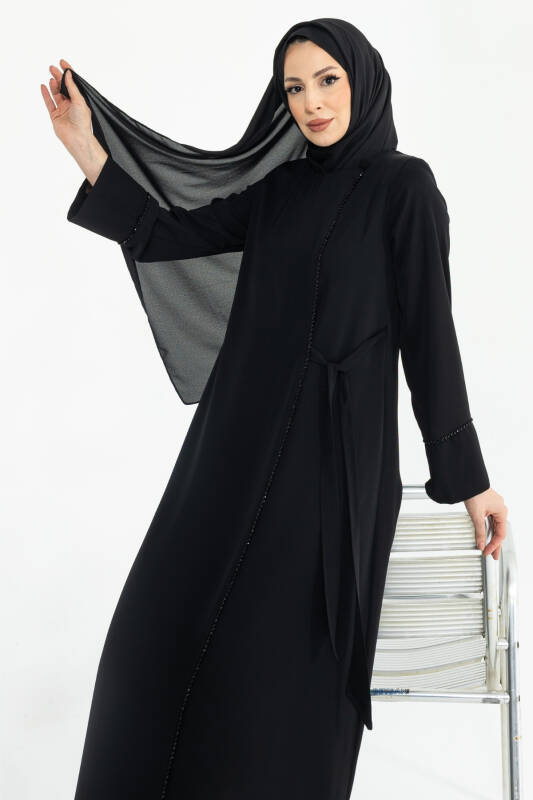 Silve Dubai İpeği Abaya Siyah -1012 - 5