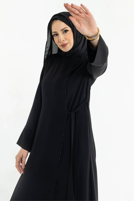 Silve Dubai İpeği Abaya Siyah -1012 - 6