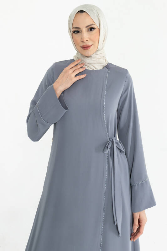 Silve Dubai İpeği Abaya Gri -1012 - 2