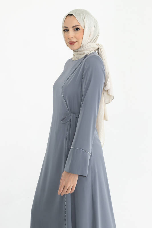Silve Dubai İpeği Abaya Gri -1012 - 3