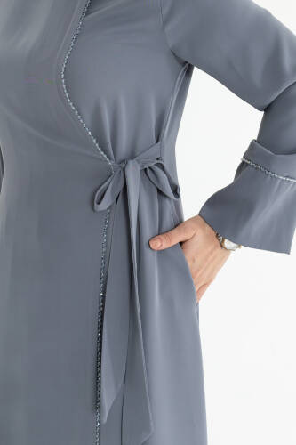 Silve Dubai İpeği Abaya Gri -1012 - 4