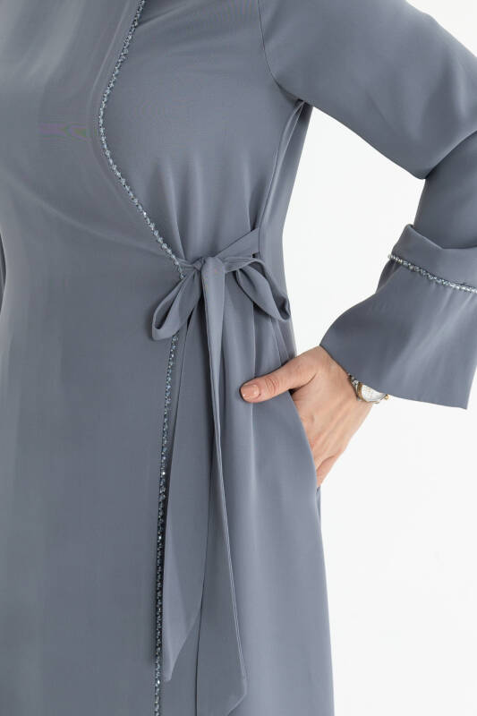 Silve Dubai İpeği Abaya Gri -1012 - 4