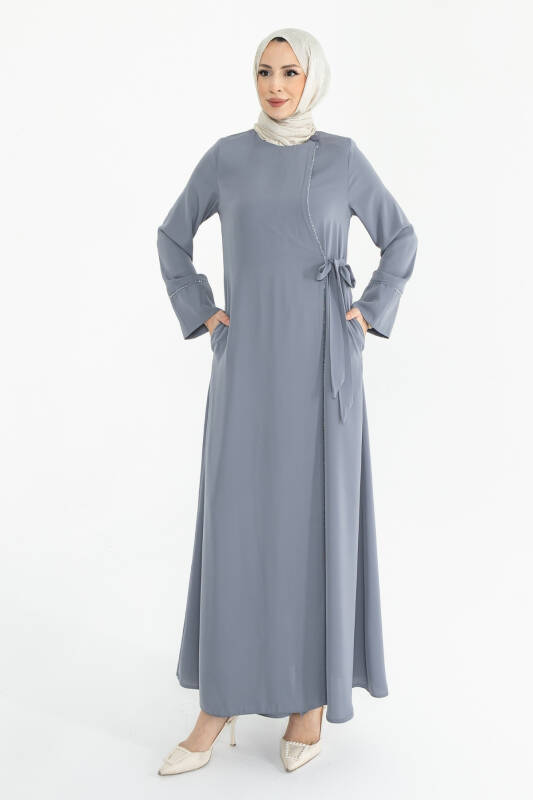 Silve Dubai İpeği Abaya Gri -1012 - 5
