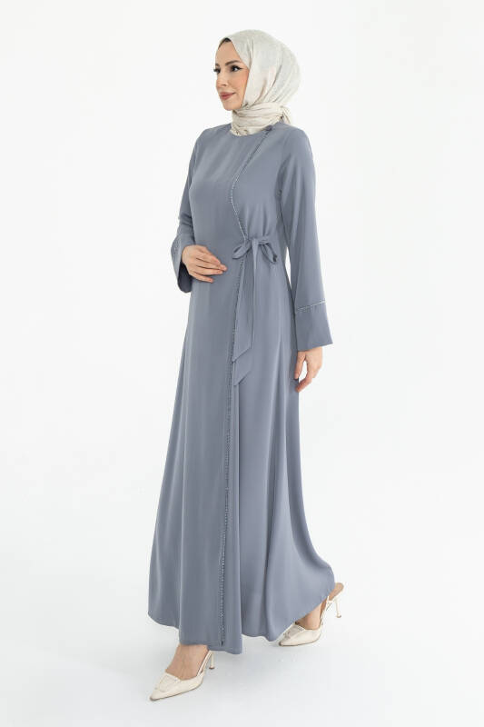 Silve Dubai İpeği Abaya Gri -1012 - 6