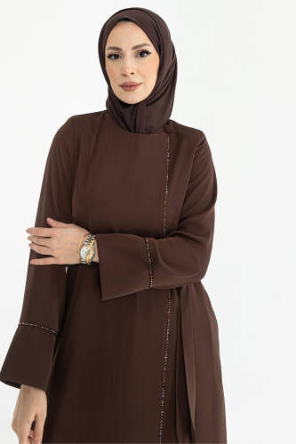 Silve Dubai İpeği Abaya Kahverengi -1012 - 6