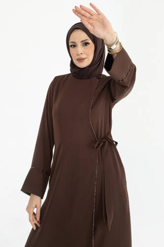 Silve Dubai İpeği Abaya Kahverengi -1012 - 7