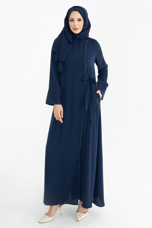 Silve Dubai İpeği Abaya Lacivert -1012 - 1