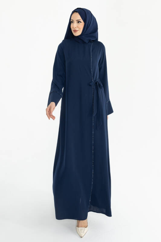 Silve Dubai İpeği Abaya Lacivert -1012 - 3