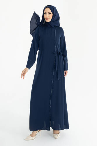 Silve Dubai İpeği Abaya Lacivert -1012 - 4