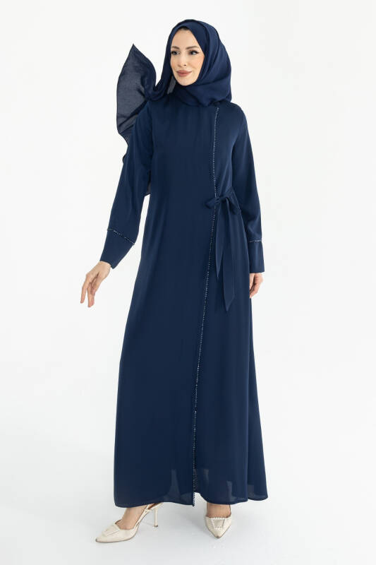 Silve Dubai İpeği Abaya Lacivert -1012 - 4