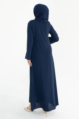 Silve Dubai İpeği Abaya Lacivert -1012 - 5