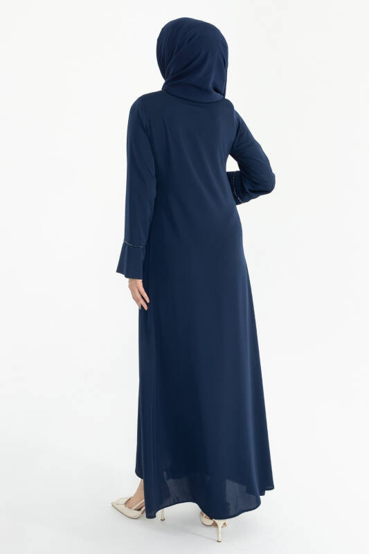 Silve Dubai İpeği Abaya Lacivert -1012 - 5