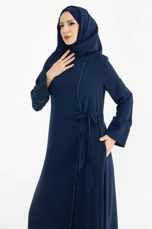 Silve Dubai İpeği Abaya Lacivert -1012 - 6