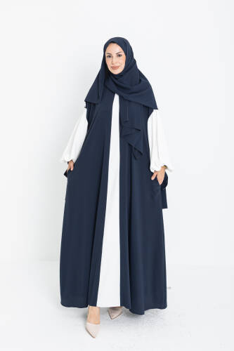 VERA DUBAİ ELBİSE Lacivert - Beyaz - 1020 - Kadeem Giyim