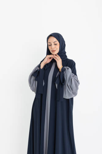VERA DUBAİ ELBİSE Lacivert - Gri - 1020 - Kadeem Giyim