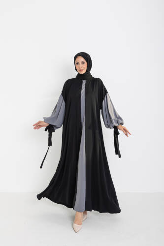VERA DUBAİ ELBİSE Siyah - Gri - 1020 - Kadeem Giyim