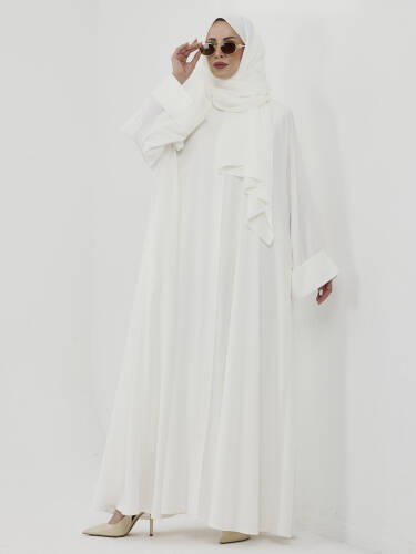 Zalina Şal Abaya Takım - Beyaz - 5