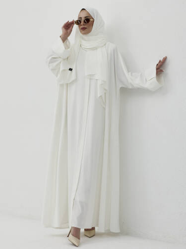 Zalina Şal Abaya Takım - Beyaz - 6