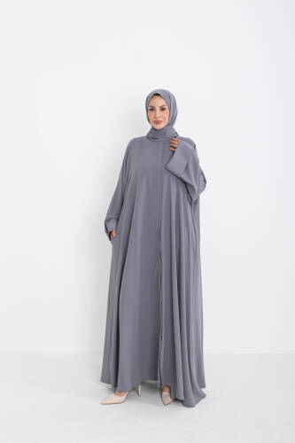 Zalina Şal Abaya Takım - Gri - Kadeem Giyim