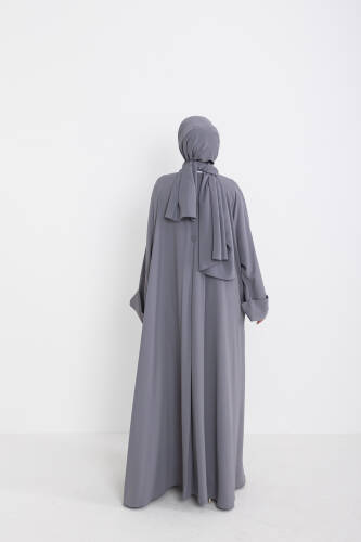 Zalina Şal Abaya Takım - Gri - Kadeem Giyim (1)