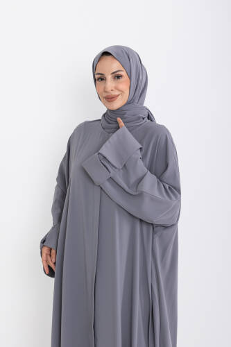 Zalina Şal Abaya Takım - Gri - 3