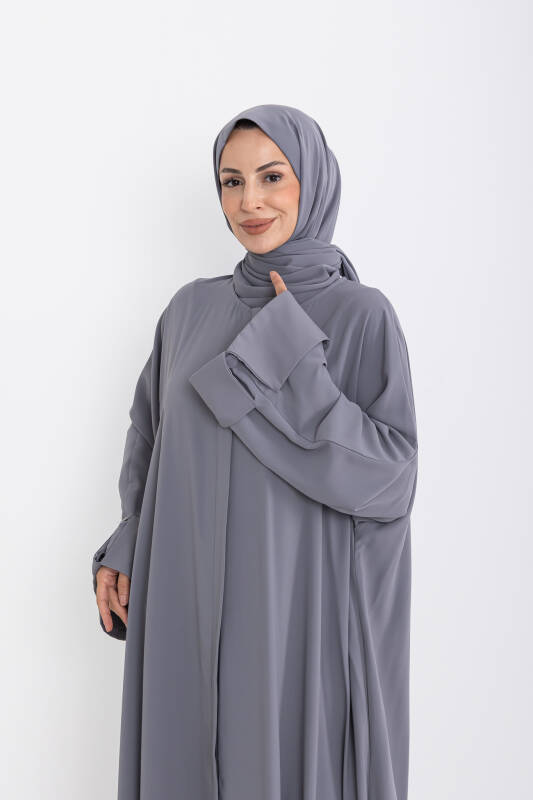 Zalina Şal Abaya Takım - Gri - 3