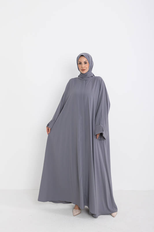 Zalina Şal Abaya Takım - Gri - 6