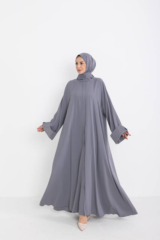 Zalina Şal Abaya Takım - Gri - 7