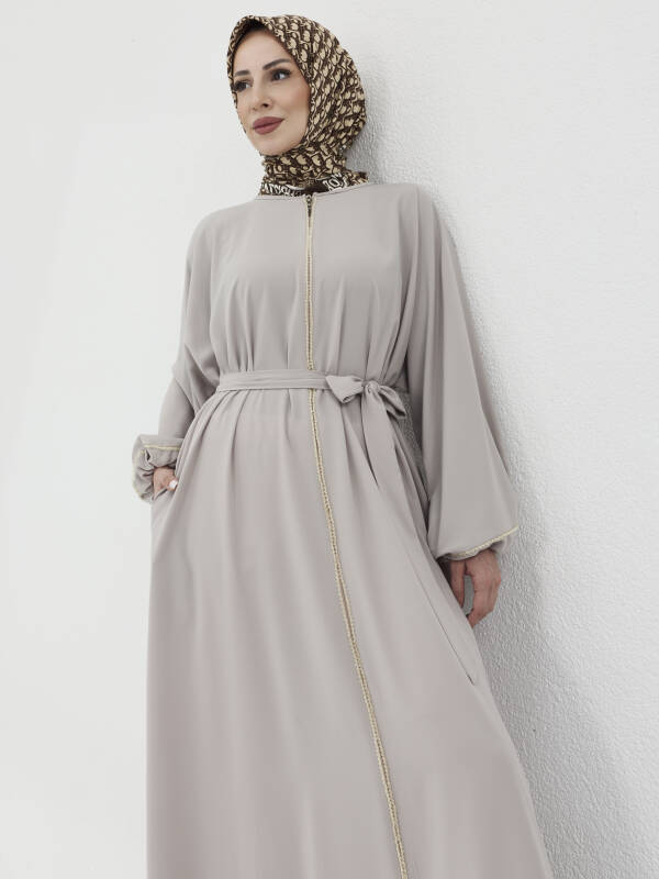 Zümra Taşlı Ferace - Bej - 3
