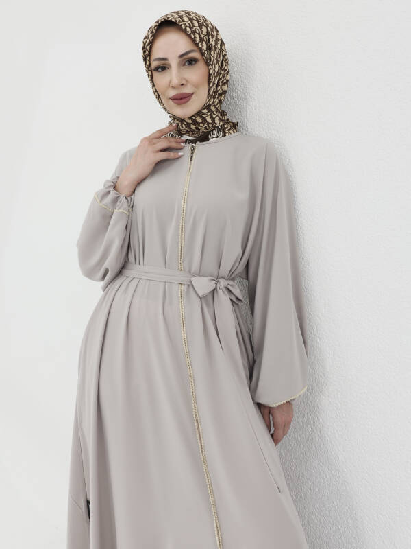 Zümra Taşlı Ferace - Bej - 4