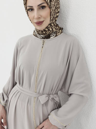 Zümra Taşlı Ferace - Bej - 5