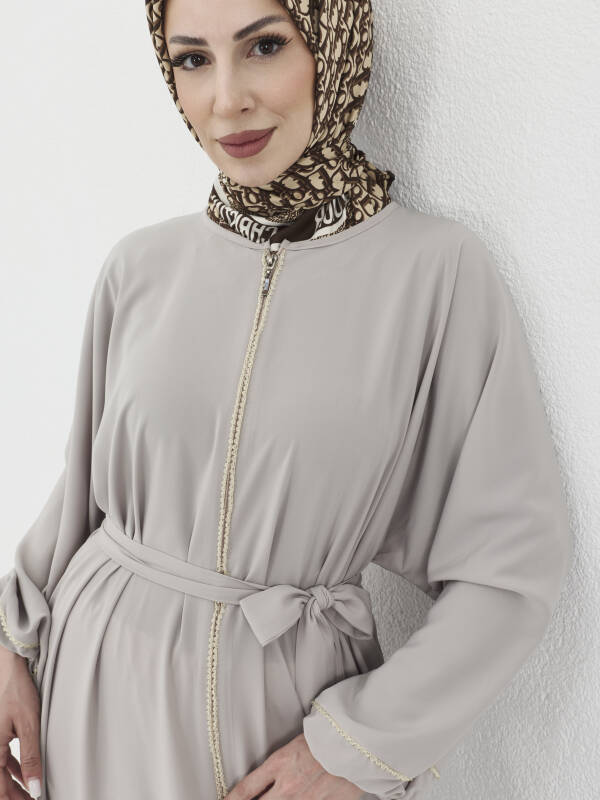 Zümra Taşlı Ferace - Bej - 5