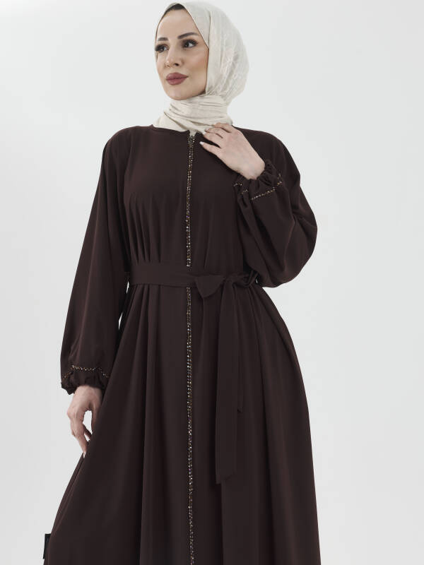 Zümra Taşlı Ferace - Kahve - 2
