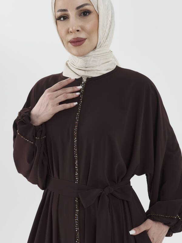 Zümra Taşlı Ferace - Kahve - 3