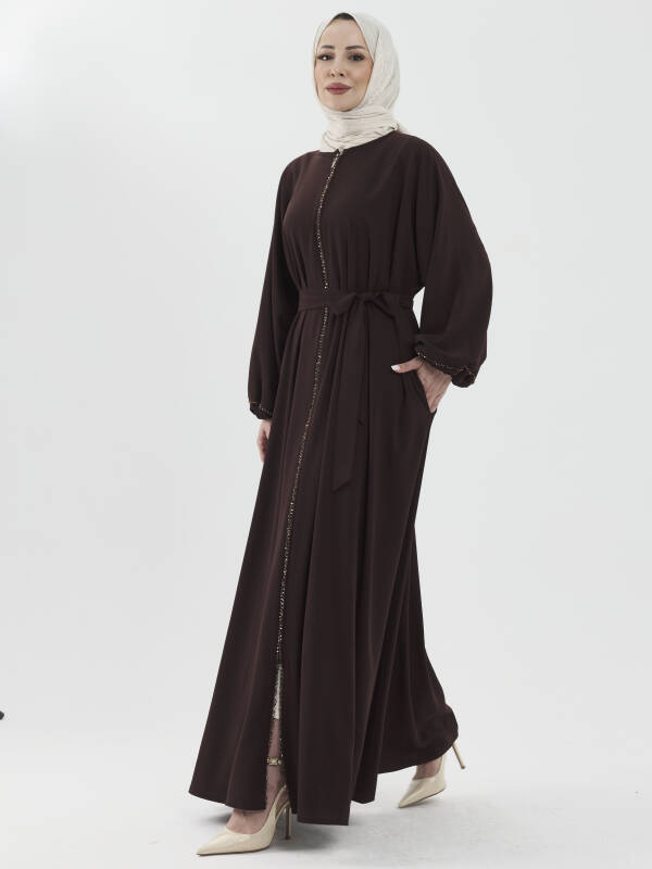Zümra Taşlı Ferace - Kahve - 4