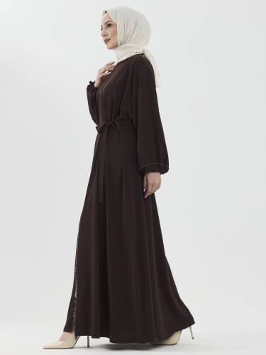 Zümra Taşlı Ferace - Kahve - 5