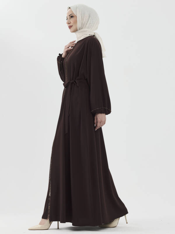 Zümra Taşlı Ferace - Kahve - 5