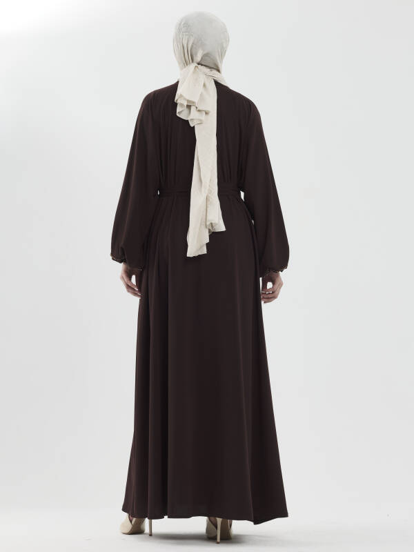Zümra Taşlı Ferace - Kahve - 6